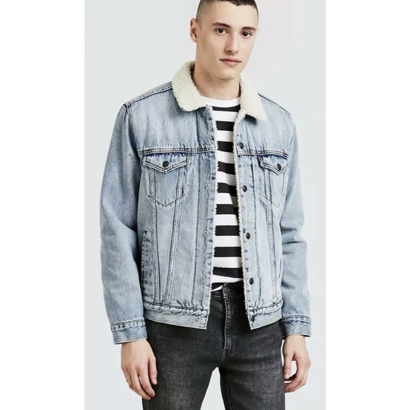 Levi's Other - Levi's Premium Sherpa Denim Trucker Jacket Light Wash Jean